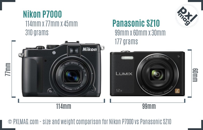 Nikon P7000 vs Panasonic SZ10 size comparison