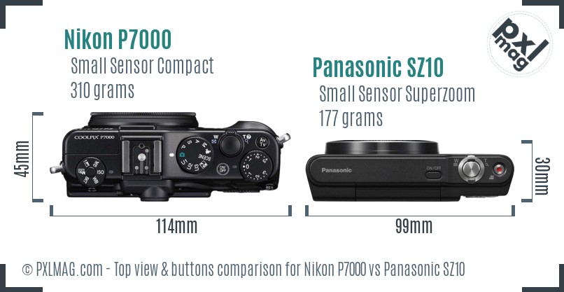 Nikon P7000 vs Panasonic SZ10 top view buttons comparison