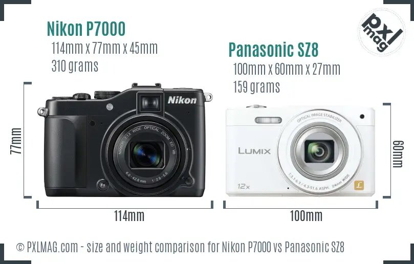 Nikon P7000 vs Panasonic SZ8 size comparison Nikon P7000 vs Panasonic SZ8 size comparison