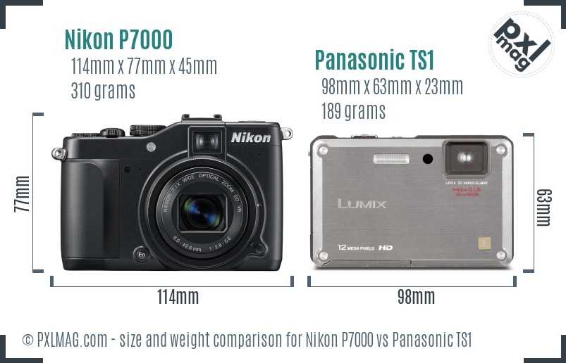 Nikon P7000 vs Panasonic TS1 size comparison