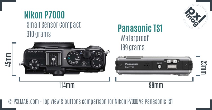 Nikon P7000 vs Panasonic TS1 top view buttons comparison