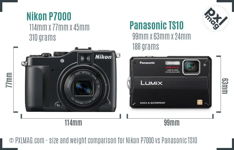 Nikon P7000 vs Panasonic TS10 size comparison