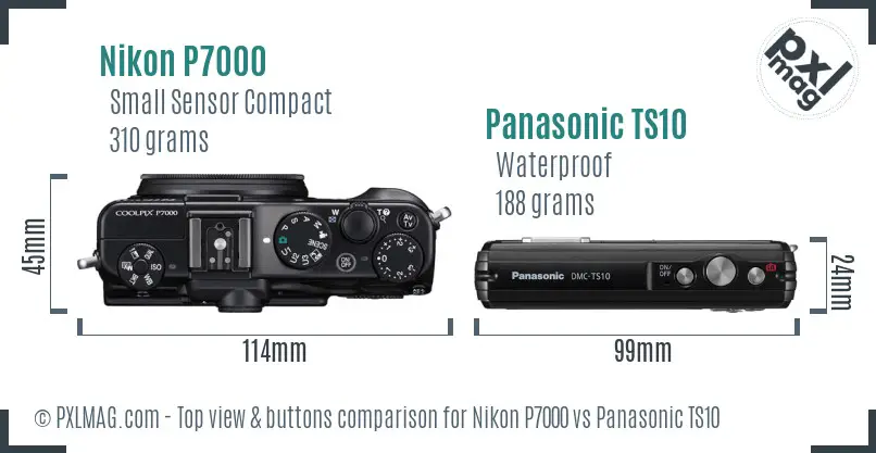 Nikon P7000 vs Panasonic TS10 top view buttons comparison