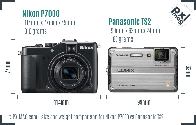 Nikon P7000 vs Panasonic TS2 size comparison