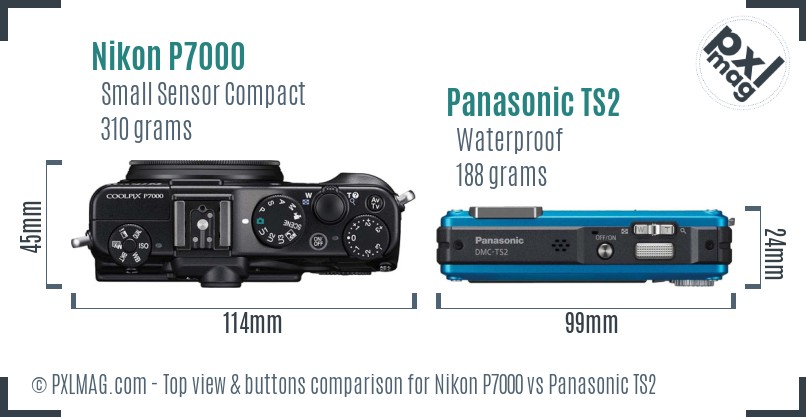 Nikon P7000 vs Panasonic TS2 top view buttons comparison