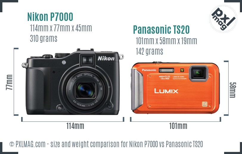 Nikon P7000 vs Panasonic TS20 size comparison