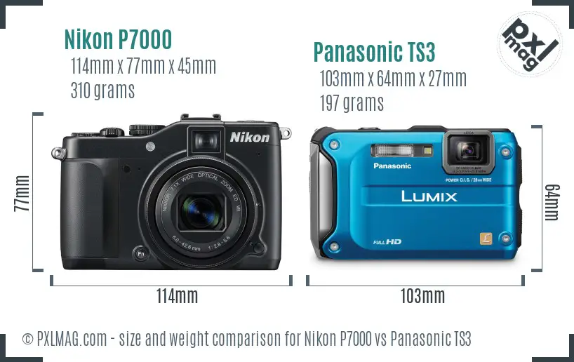 Nikon P7000 vs Panasonic TS3 size comparison Nikon P7000 vs Panasonic TS3 size comparison