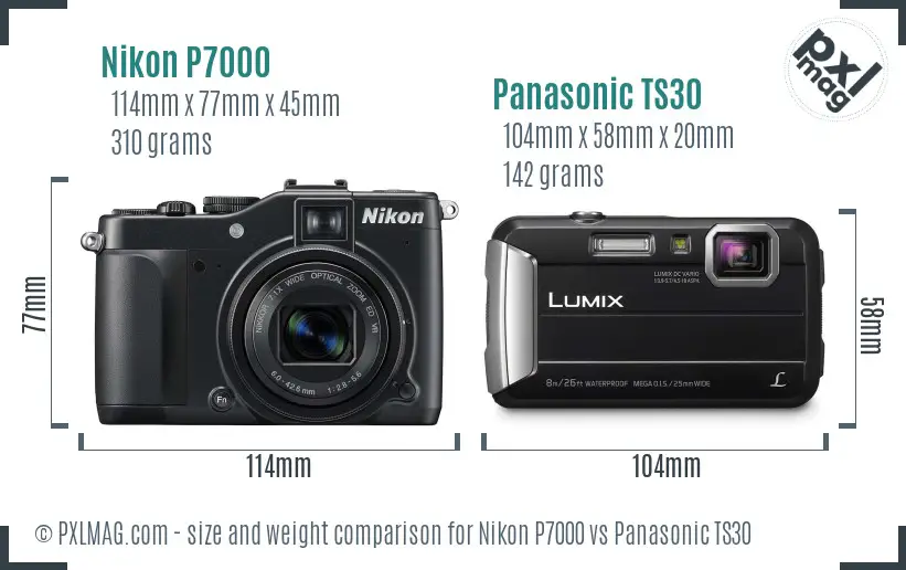 Nikon P7000 vs Panasonic TS30 size comparison