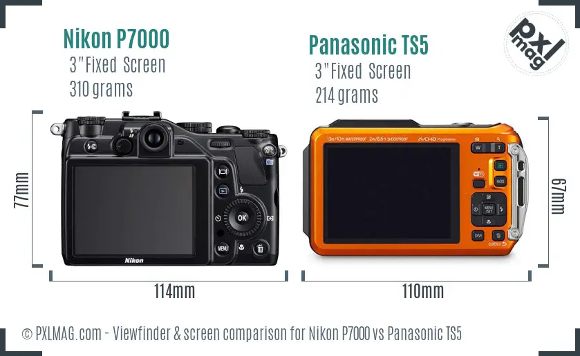 Nikon P7000 vs Panasonic TS5 Screen and Viewfinder comparison
