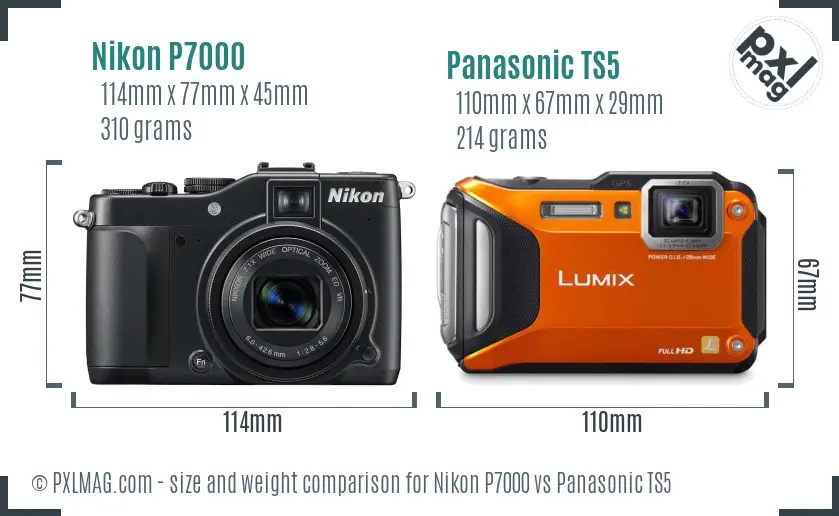 Nikon P7000 vs Panasonic TS5 size comparison