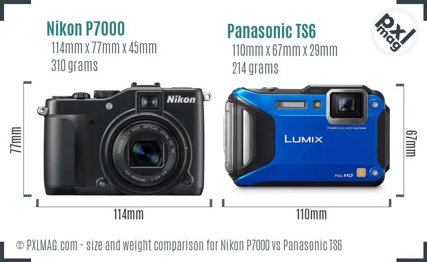 Nikon P7000 vs Panasonic TS6 size comparison Nikon P7000 vs Panasonic TS6 size comparison