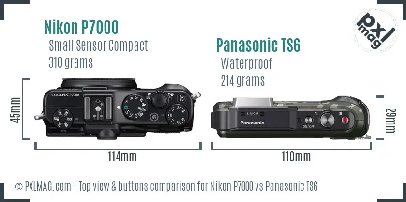 Nikon P7000 vs Panasonic TS6 top view buttons comparison Nikon P7000 vs Panasonic TS6 top view buttons comparison