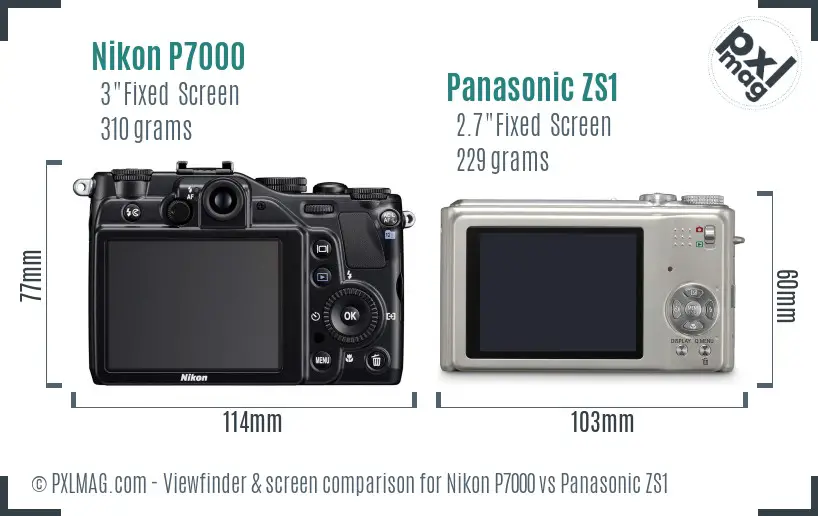 Nikon P7000 vs Panasonic ZS1 Screen and Viewfinder comparison