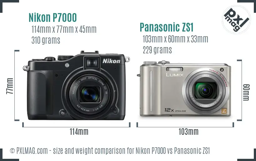 Nikon P7000 vs Panasonic ZS1 size comparison