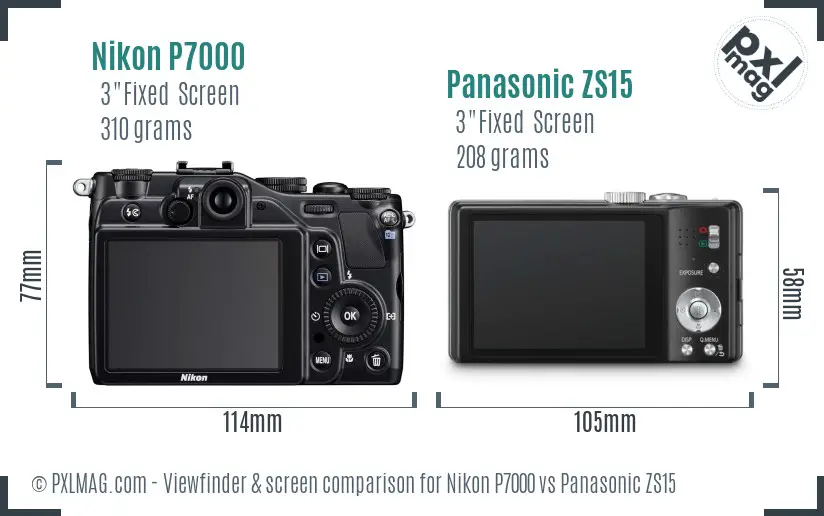 Nikon P7000 vs Panasonic ZS15 Screen and Viewfinder comparison