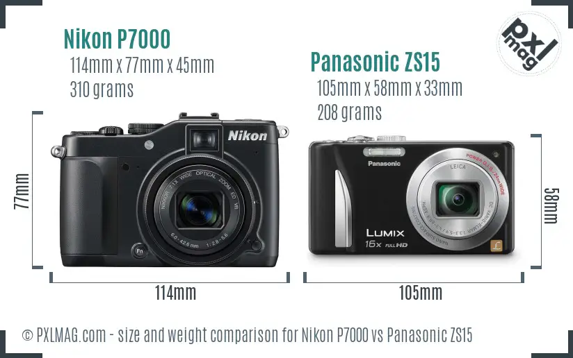 Nikon P7000 vs Panasonic ZS15 size comparison