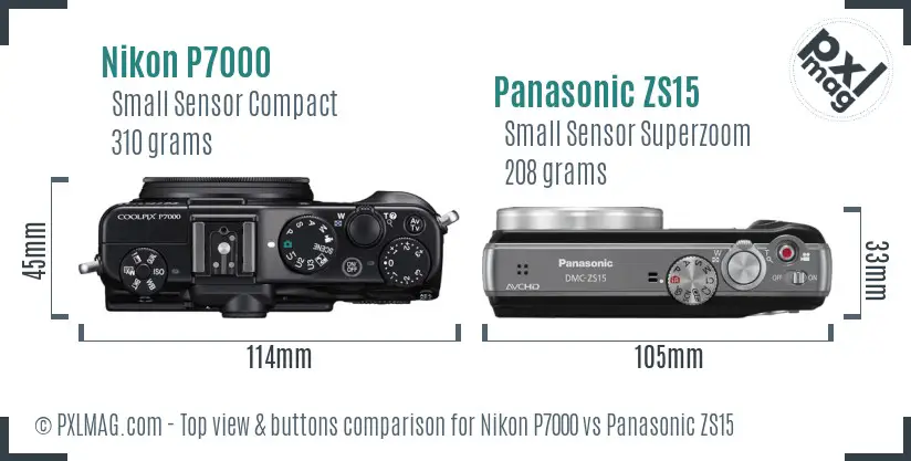 Nikon P7000 vs Panasonic ZS15 top view buttons comparison