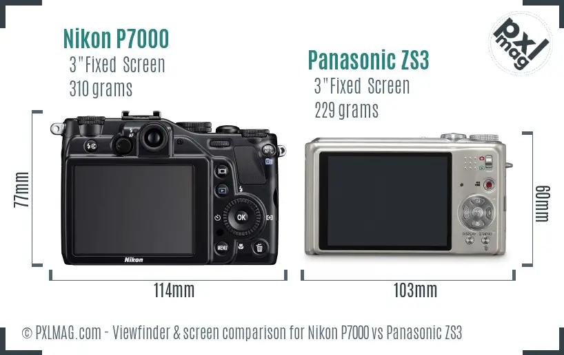 Nikon P7000 vs Panasonic ZS3 Screen and Viewfinder comparison