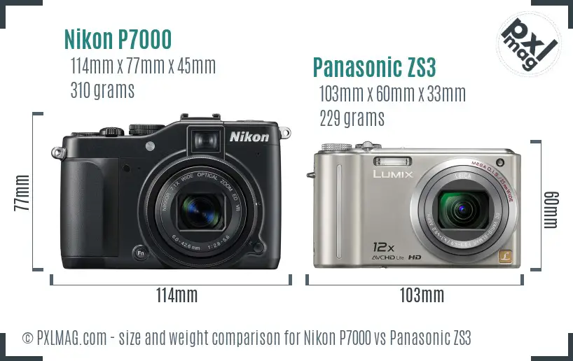 Nikon P7000 vs Panasonic ZS3 size comparison