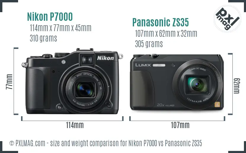 Nikon P7000 vs Panasonic ZS35 size comparison