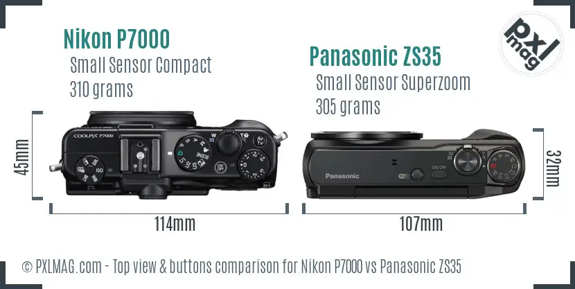 Nikon P7000 vs Panasonic ZS35 top view buttons comparison