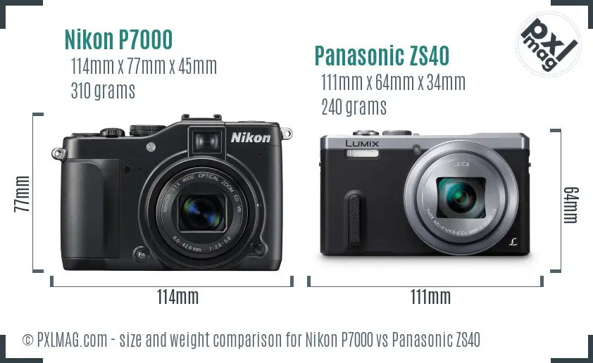 Nikon P7000 vs Panasonic ZS40 size comparison