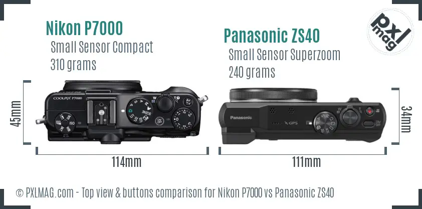 Nikon P7000 vs Panasonic ZS40 top view buttons comparison