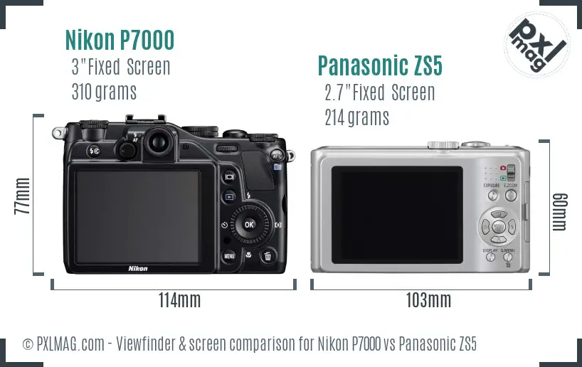 Nikon P7000 vs Panasonic ZS5 Screen and Viewfinder comparison