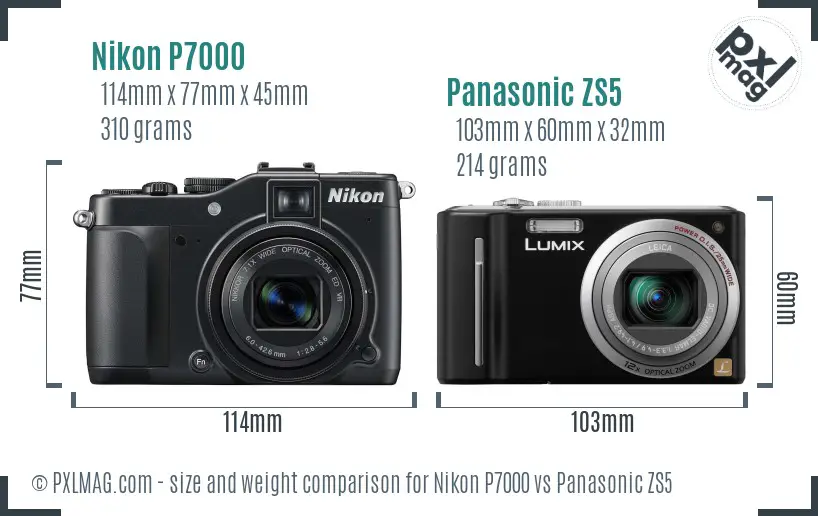 Nikon P7000 vs Panasonic ZS5 size comparison