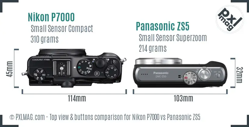 Nikon P7000 vs Panasonic ZS5 top view buttons comparison