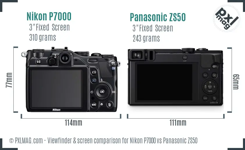 Nikon P7000 vs Panasonic ZS50 Screen and Viewfinder comparison
