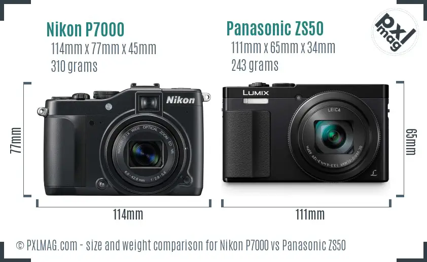 Nikon P7000 vs Panasonic ZS50 size comparison