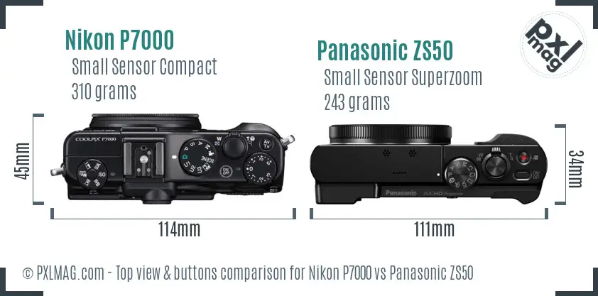 Nikon P7000 vs Panasonic ZS50 top view buttons comparison