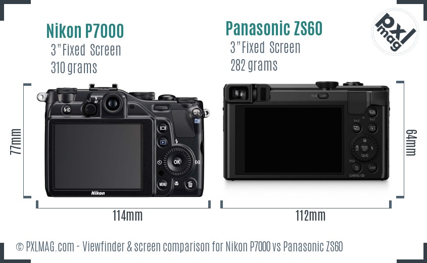Nikon P7000 vs Panasonic ZS60 Screen and Viewfinder comparison