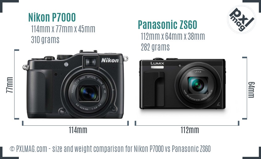 Nikon P7000 vs Panasonic ZS60 size comparison