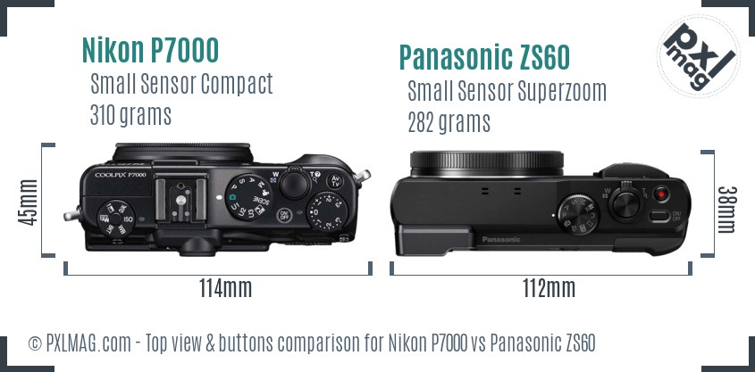 Nikon P7000 vs Panasonic ZS60 top view buttons comparison