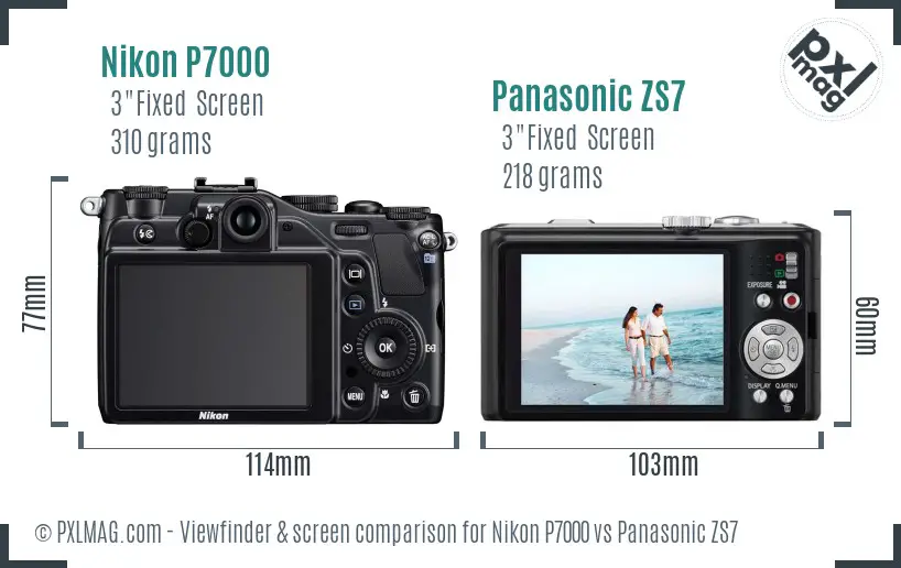 Nikon P7000 vs Panasonic ZS7 Screen and Viewfinder comparison