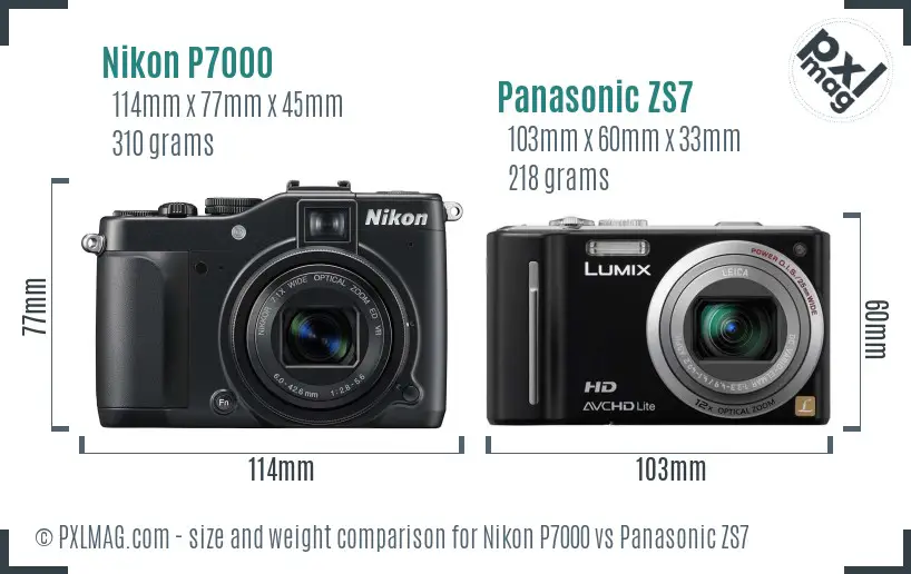 Nikon P7000 vs Panasonic ZS7 size comparison