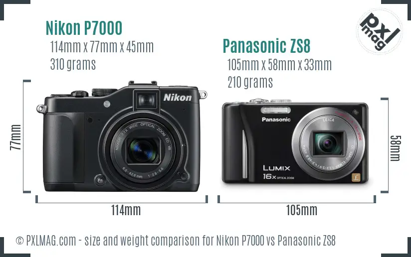 Nikon P7000 vs Panasonic ZS8 size comparison Nikon P7000 vs Panasonic ZS8 size comparison
