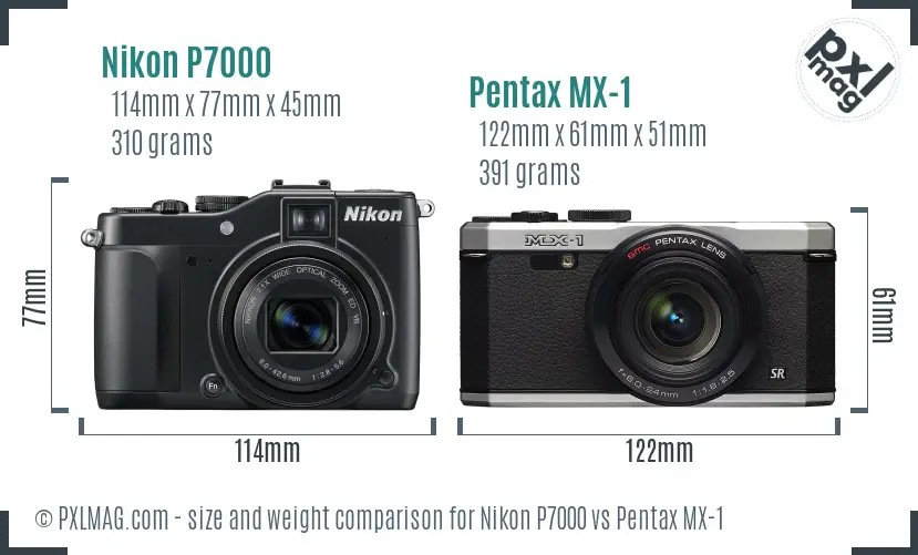 Nikon P7000 vs Pentax MX-1 size comparison