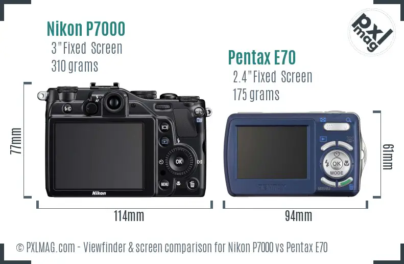 Nikon P7000 vs Pentax E70 Screen and Viewfinder comparison