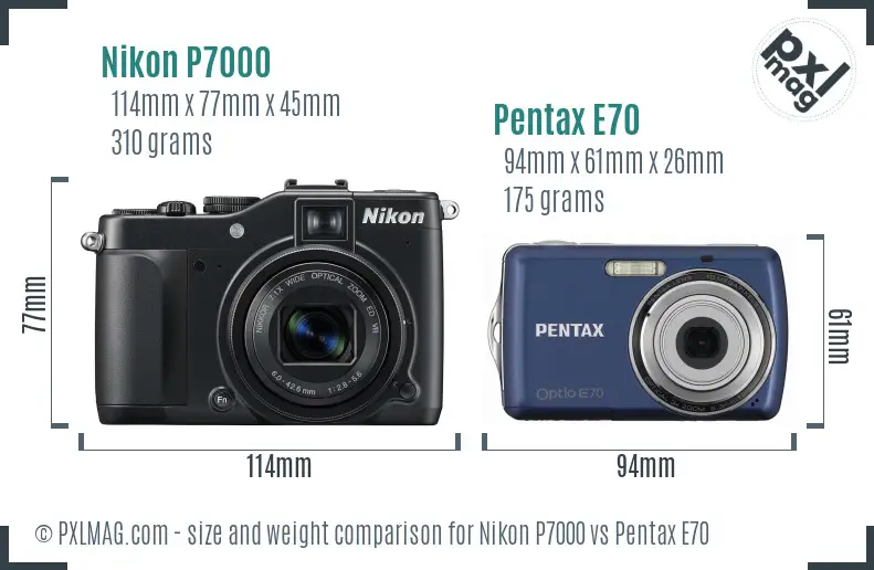 Nikon P7000 vs Pentax E70 size comparison