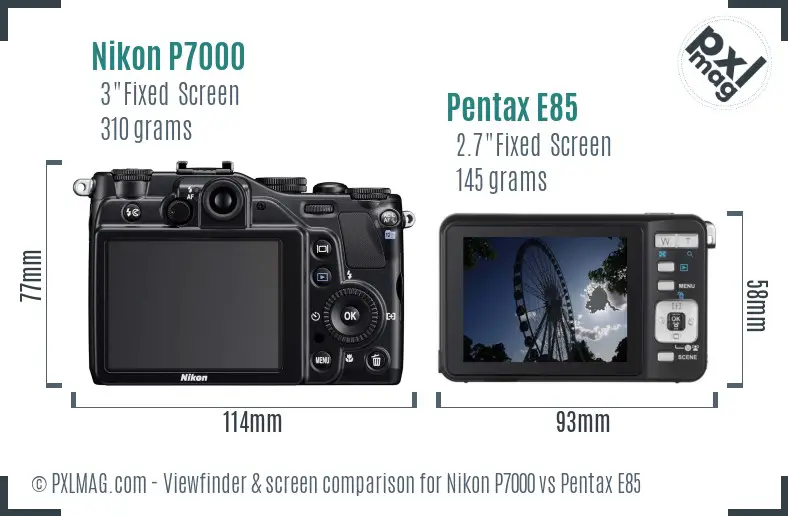 Nikon P7000 vs Pentax E85 Screen and Viewfinder comparison
