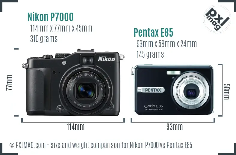 Nikon P7000 vs Pentax E85 size comparison