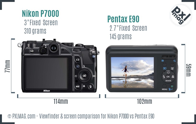 Nikon P7000 vs Pentax E90 Screen and Viewfinder comparison