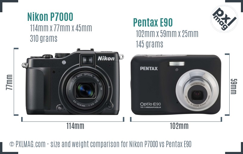 Nikon P7000 vs Pentax E90 size comparison