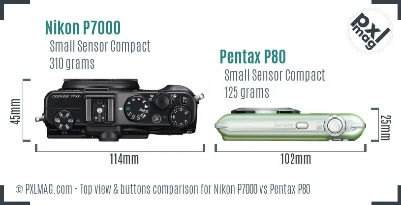 Nikon P7000 vs Pentax P80 top view buttons comparison