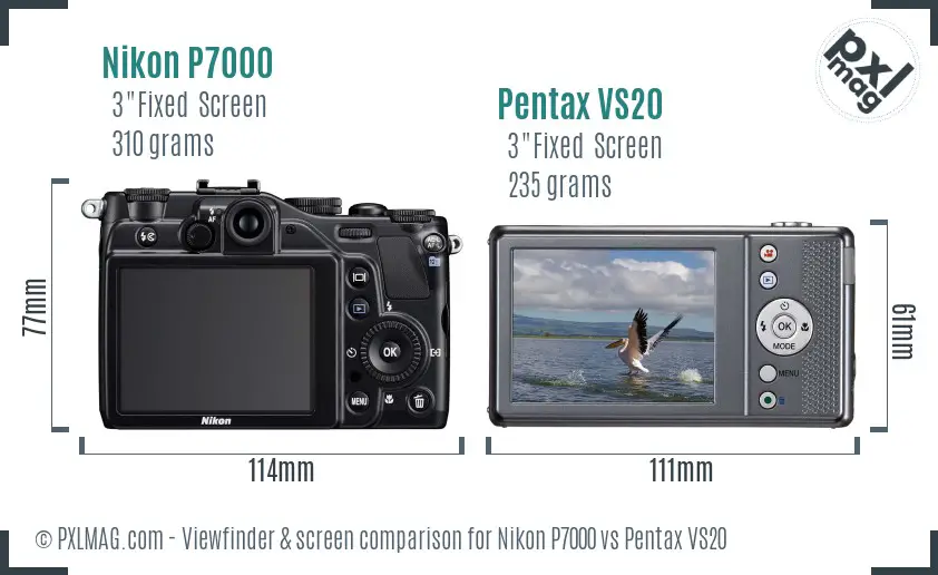 Nikon P7000 vs Pentax VS20 Screen and Viewfinder comparison