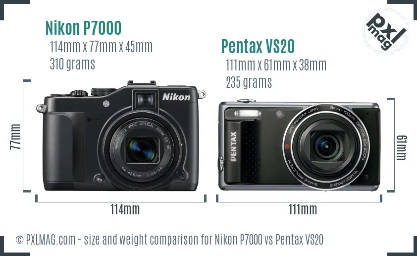 Nikon P7000 vs Pentax VS20 size comparison