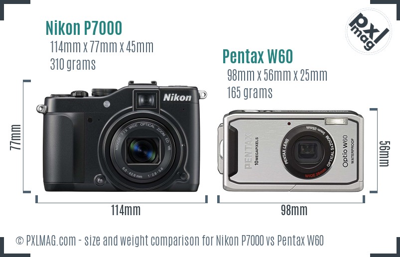 Nikon P7000 vs Pentax W60 size comparison Nikon P7000 vs Pentax W60 size comparison